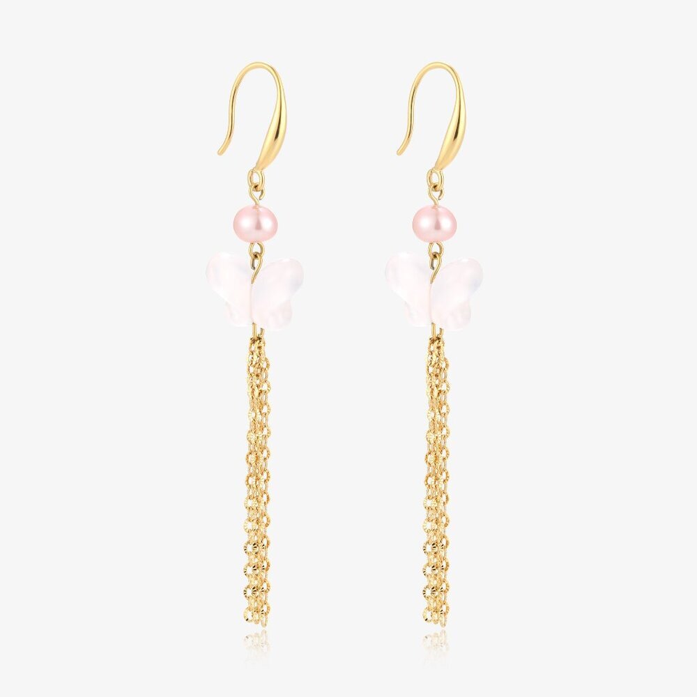 Butterfly white Jade & Fresh Water Pearl Earrings